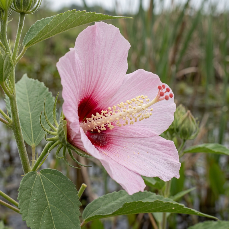 Sumpf-Eibisch (Hibiscus moscheutos), KI-Illustration