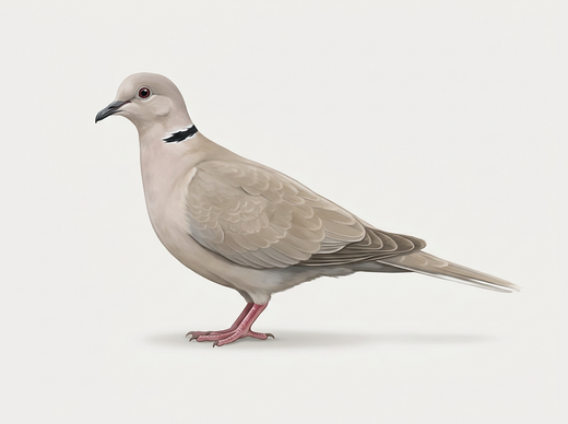Türkentaube (Streptopelia decaocto) von der Seite, beige-grau mit schwarzem Nackenband