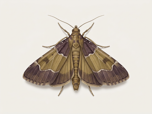 Mehlzünsler (Pyralis farinalis) mit dreigeteilten Vorderflügeln, von oben