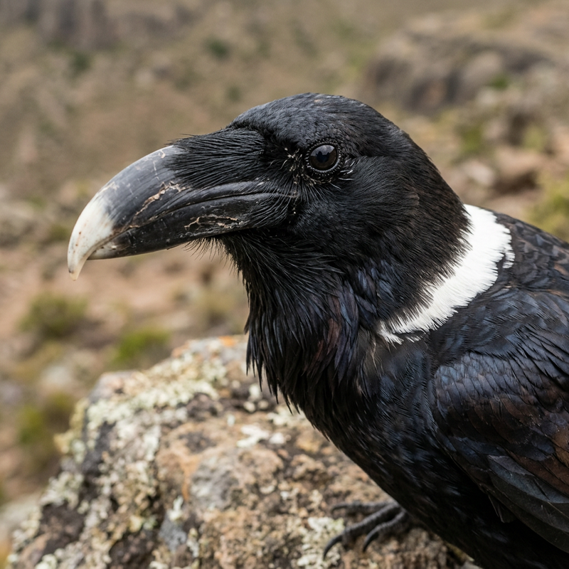 Weißhalsrabe (Corvus albicollis), KI-Illustration