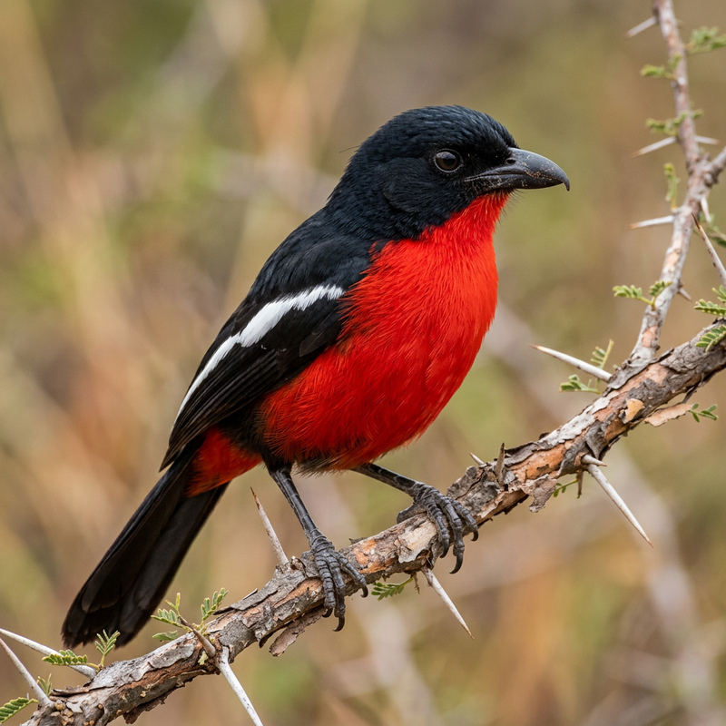 Zinnoberwürger (Laniarius atrococcineus), KI-Illustration